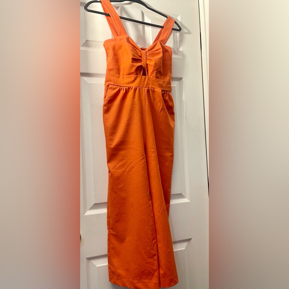 Monteau Los Angeles Orange Wide Leg linen ankle jumpsuit size small